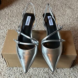 Steve Madden Metallic Silver Strappy Heels